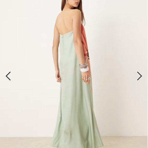 ASOS DESIGN bandeau trapeze satin maxi dress in mint floral print NWT - Picture 4 of 4